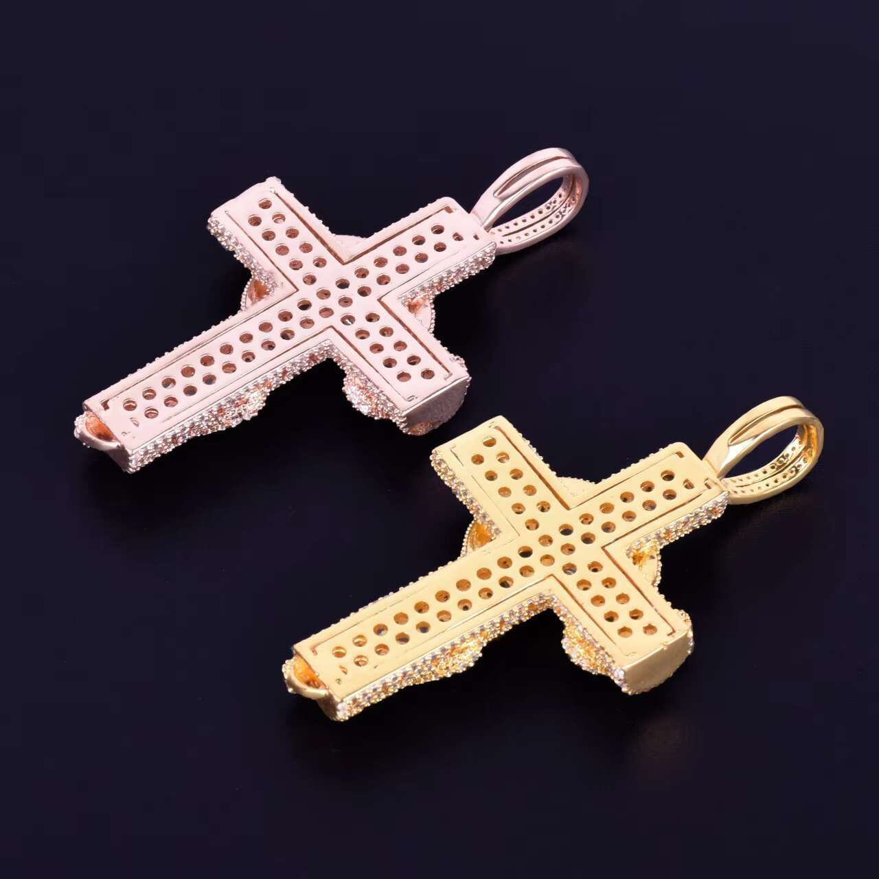 Rose Gold .925 Silver Snake Serpent VVS Diamond CZ Moissanite Cross Pendant Charm
