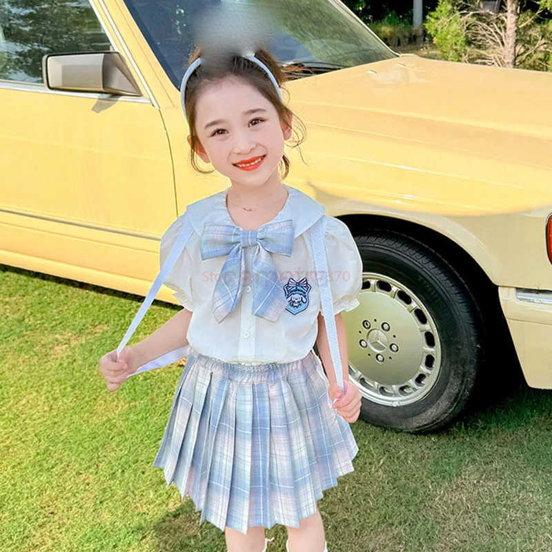 Sanrio 2025new Sanrio Cinnamoroll Jk Pleated Skirt Two-Piece Set Children Birthday Party Costume Gift Girls Summer Clothes Dress SuitXJ250618