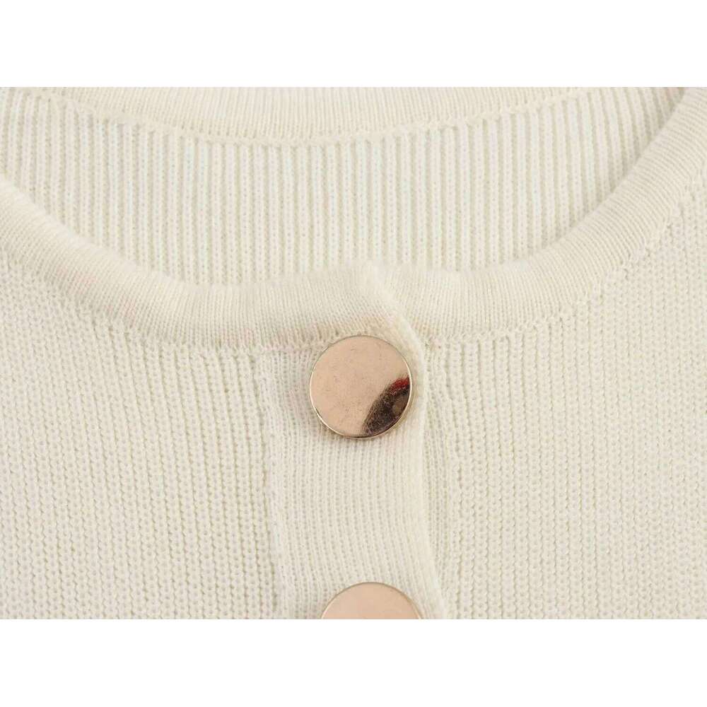 Designer Clothing 2025 Summer Slim Knitted Retro Round Neck Sleeveless Metal Single-Breasted Elegant Women's Slit Dress