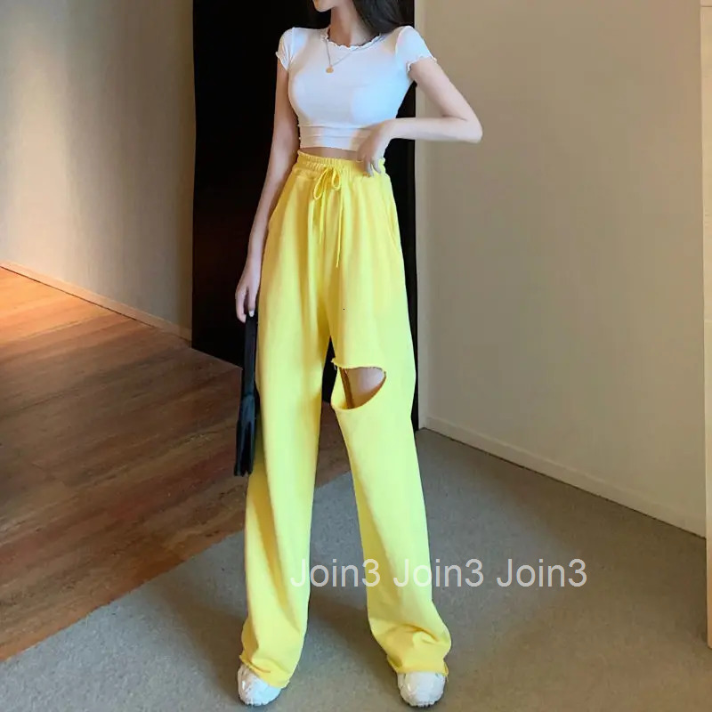 Clothing Fitness Trousers for Women Wide Leg Womens Pants Elastic Waist Yellow Sports Jogging Sweatpants Joggers Drawstring 90s