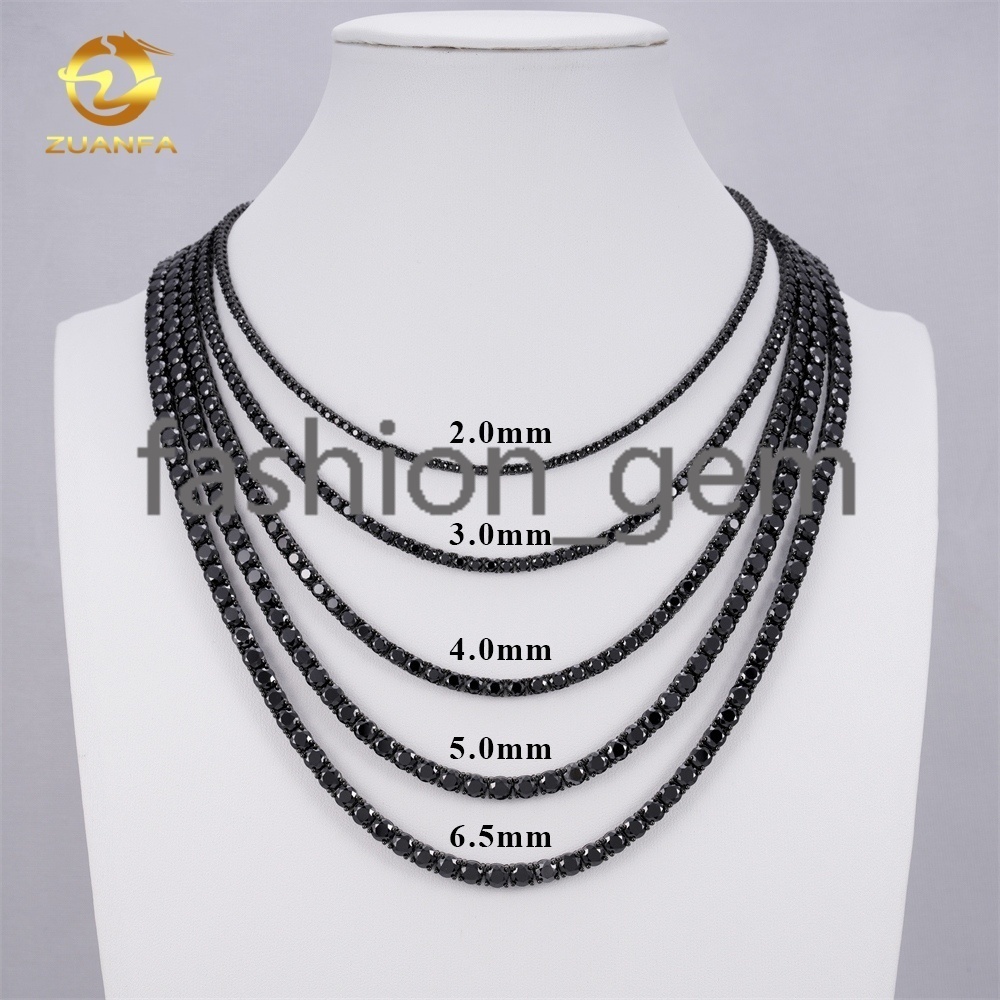 Wholesale Price Solid 925 Silver Hip Hop Jewelry Bracelet Necklace Iced Out 2 to 6.5mm Black VVS Moissanite Diamond Tennis Chain