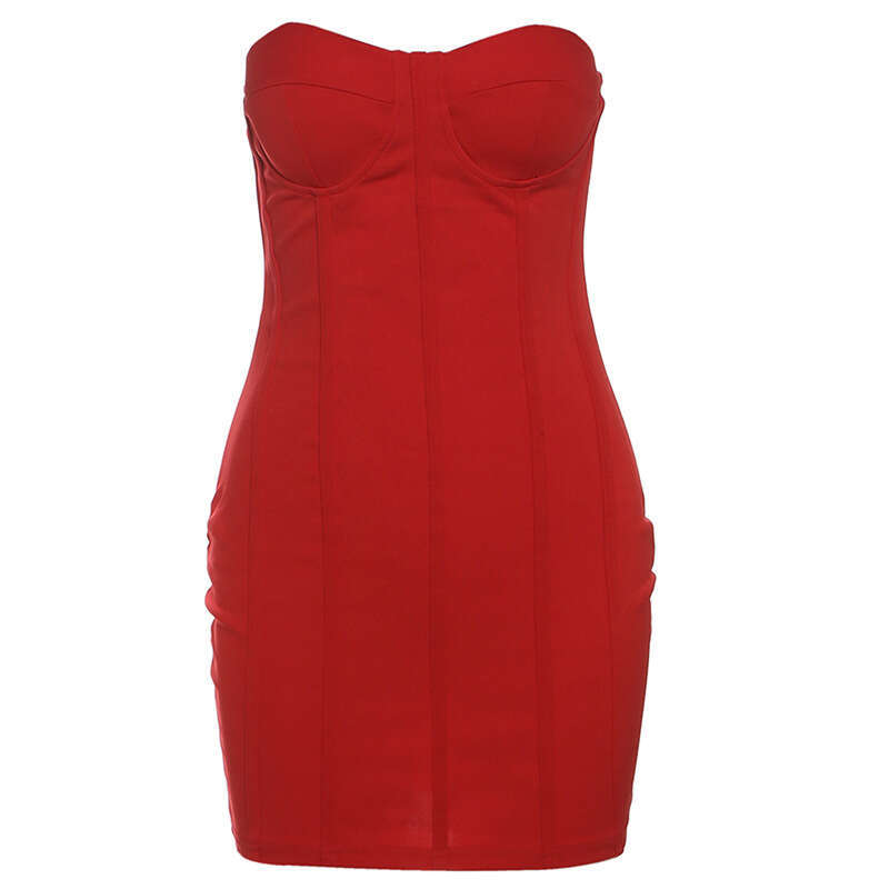 Autumn New Women's Fashion Solid Color Slim Fit Street Style Off-Shoulder Tube Dress B5
