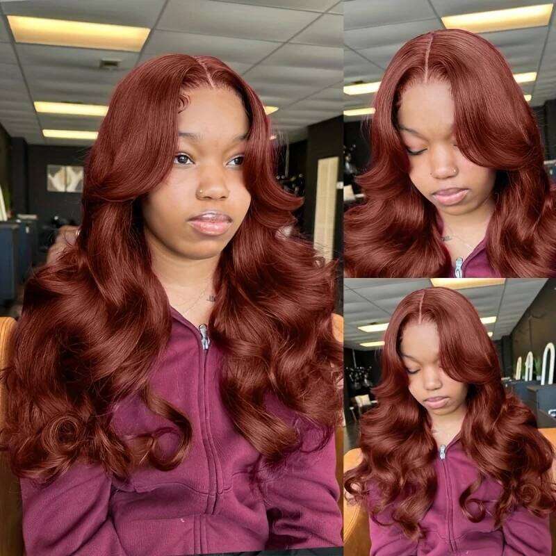 200 Density Body Wave 5x5 Red Brown Frontal Brazilian Remy HD Transparent Lace For Women 100% Human Hair Closure Wigs