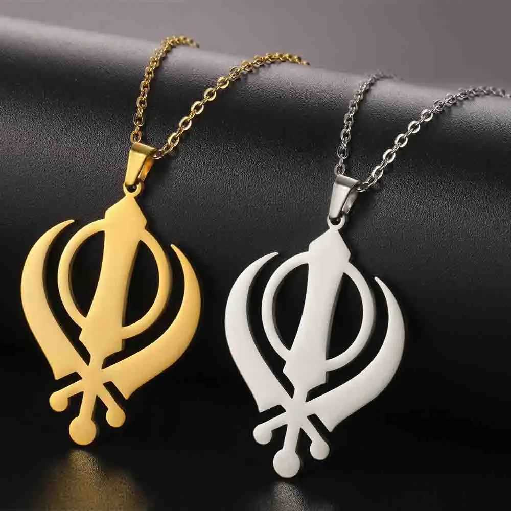 EUEAVAN Classic Sikhism Symbol Necklace for Women Men Stainless Steel Sikh Khanda Necklaces Religious Protection Amulet Jewelry W250618