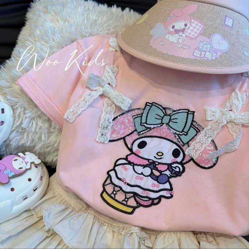 Sanrio Sanrio Cinnamoroll My melody summer girls skirt 2024 new style fashionable and cute kawaii middle and large childrens skirtXJ250618