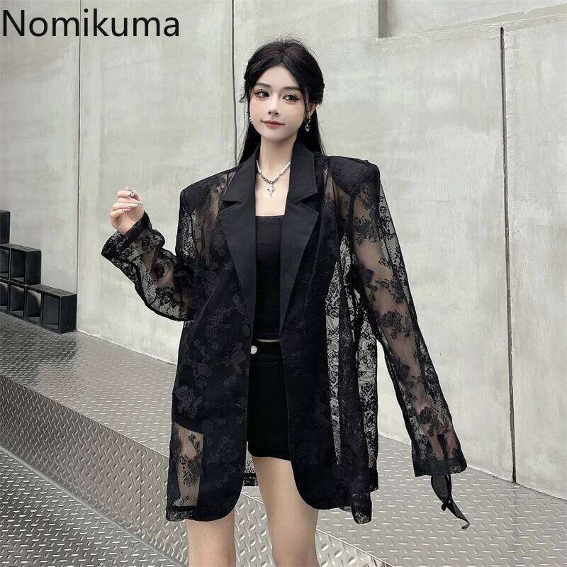 Women Clothing Summer Thin Jackets 2025 Ropa Mujer Patchwork Lace Temperament Coat Sexy Y2k Tops See Through Oversized Outwear