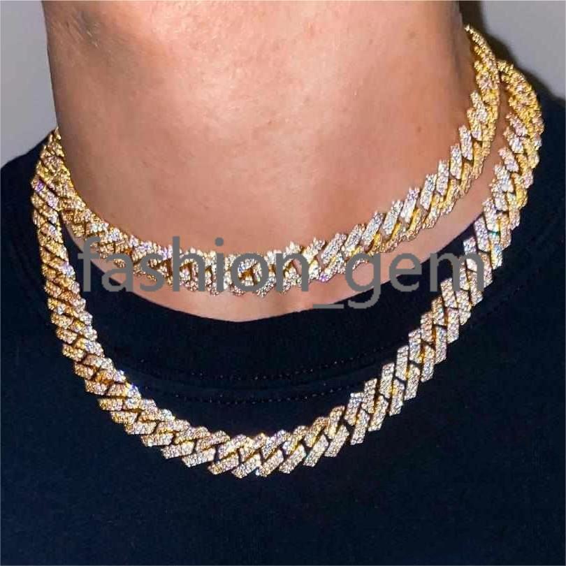 High Quality Moissanite Cuban Necklace Hiphop 12mm Gold Plated 925 Silver Moissanite Cuban Link Chain