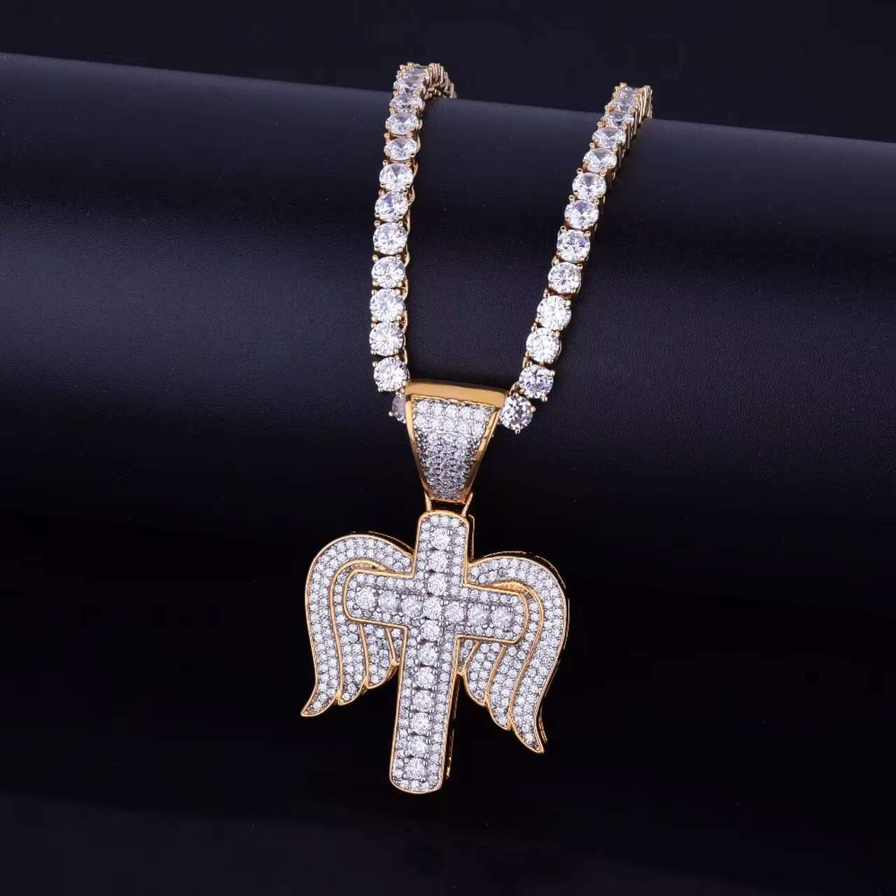 Luxury 18K Gold .925 Silver Christian Cross Pendant Angel Wings VVS Moissanite Diamond Jewelry Hip Hop Style Pendants Charms