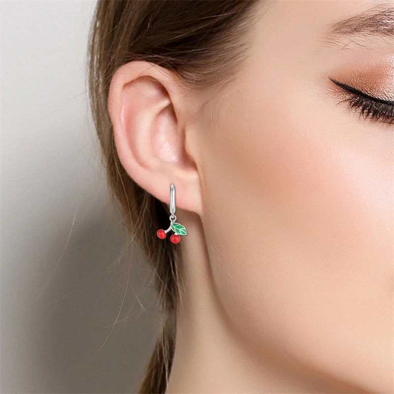 CYCUFF S925 Sterling Silver Women Romantic Hoop Earrings Exquisite Fruit Cherry Earrings Birthday Party Trend Jewelry Gifts 250617