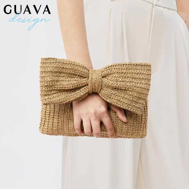 Summer Straw Woven Clutch Bag Women Bow Purse Vacation Beach Tote Party Wedding New Design Zipper Evening Handbags Z250618
