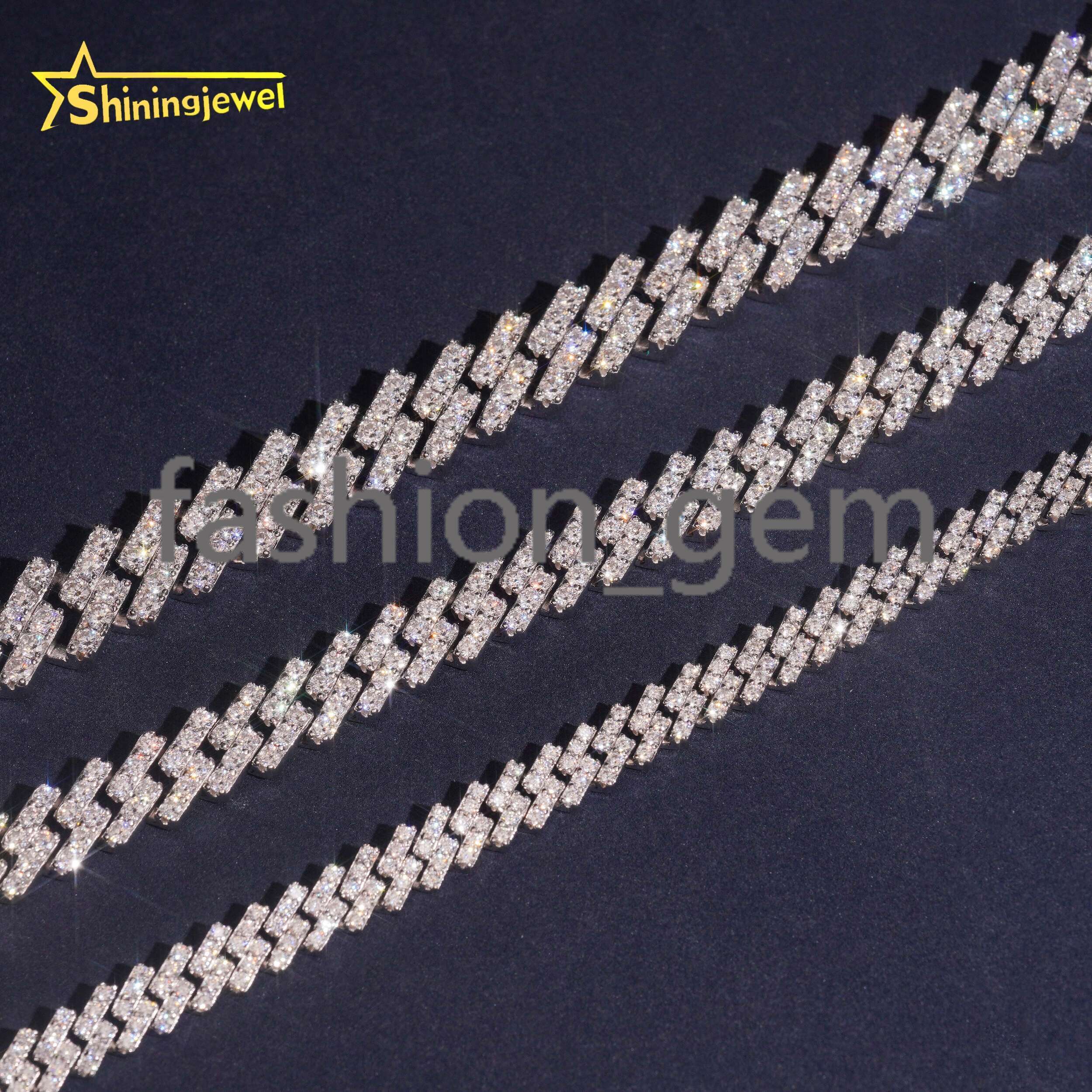 925 Sterling Silver Hip Hop 7mm 10mm 13mm Row Moissanite Cuban Necklace Men Women VVS Moissanite Chains Iced Out Link Chain