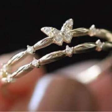 Butterfly Double Layer for Women, Minimalist Style, Light Luxury Sparkling Diamond Ring, Simple Fashion Versatile Niche Design Open Ring