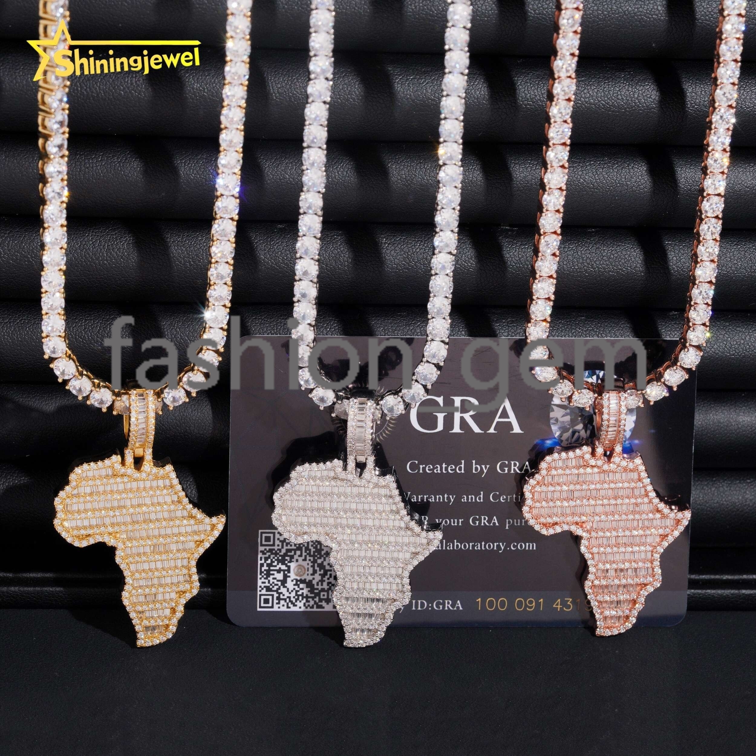 Hip Hop Silver 925 Custom Pendant Iced Out D Color VVS Moissanite Diamond Map Mens Pendant