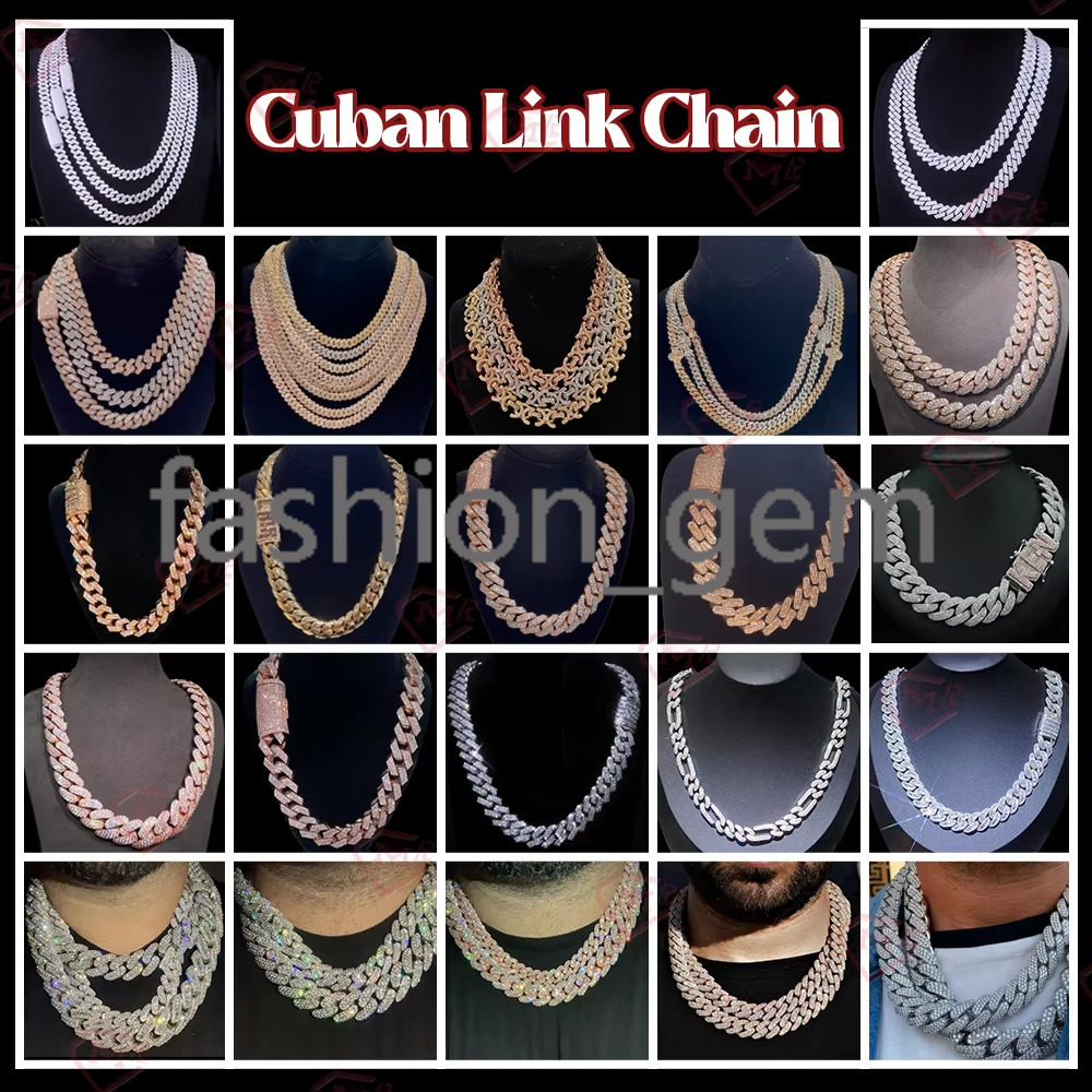 Wholesale Iced Out Cuban Link Chain 925 Sterling Silver Hiphop Two Tone VVS Moissanite Cuban Link Chain
