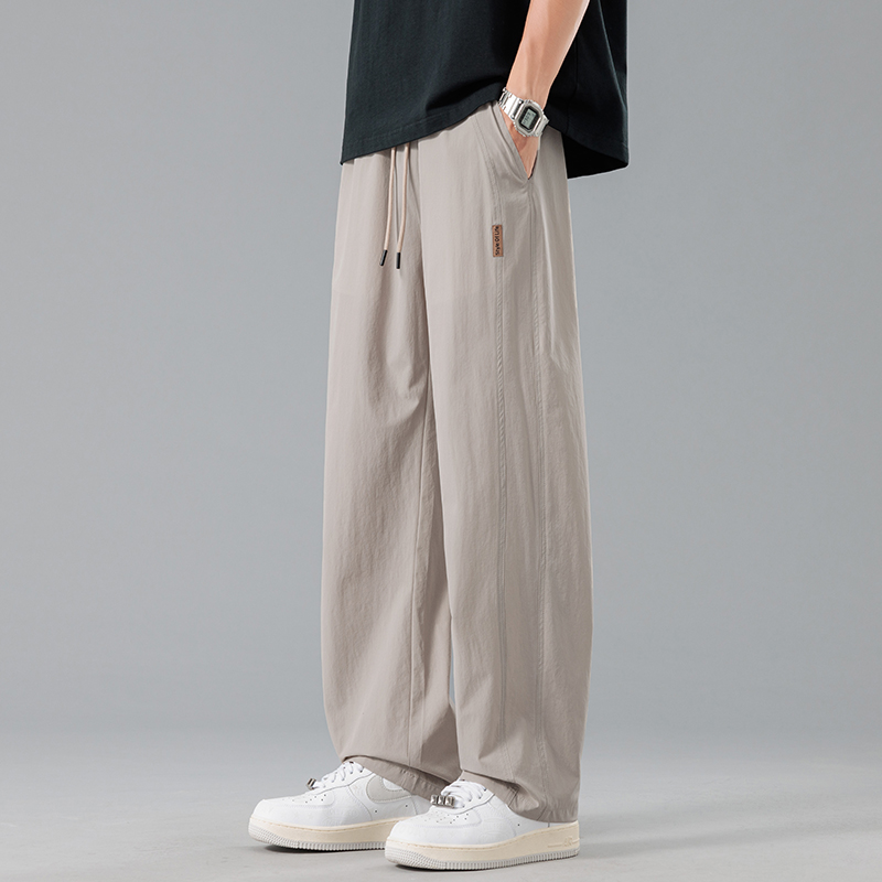 2025 Men's Ice Silk Streetwear Pants - Summer New Arrival Loose Straight-Leg Quick-Dry Sports Casual Long Trousers