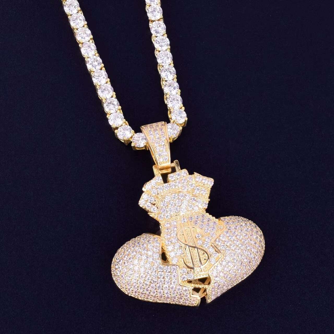 Luxury 925 Silver and 18K Solid Gold Religious Diamond Pendant Iced out Broken Heart Money Bag Moissanite Charms