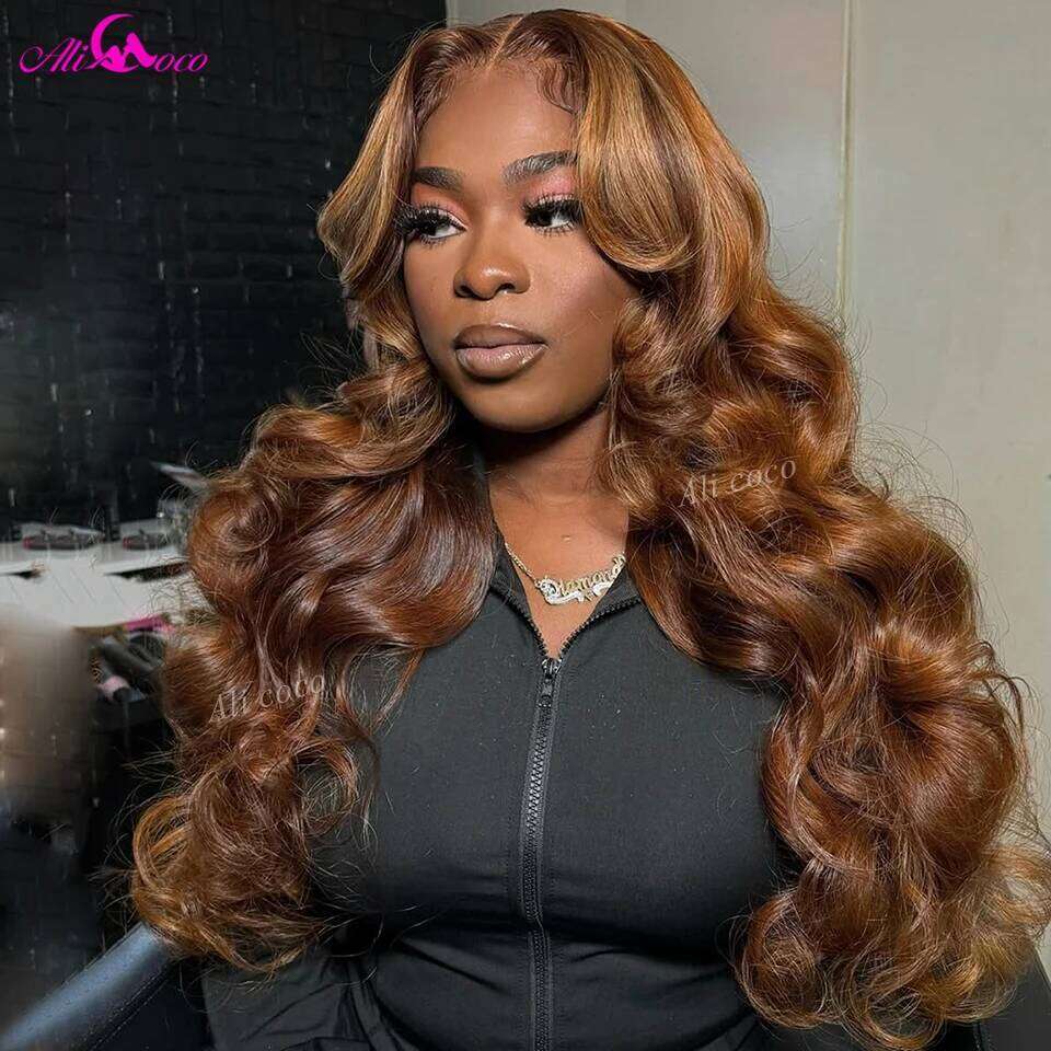 Highlight Ginger Brown Body Wave Human Hair 13X4 13X6 Lace Frontal Wigs For Women Pre-Plucked 5x5 Closure Wig 180 Density