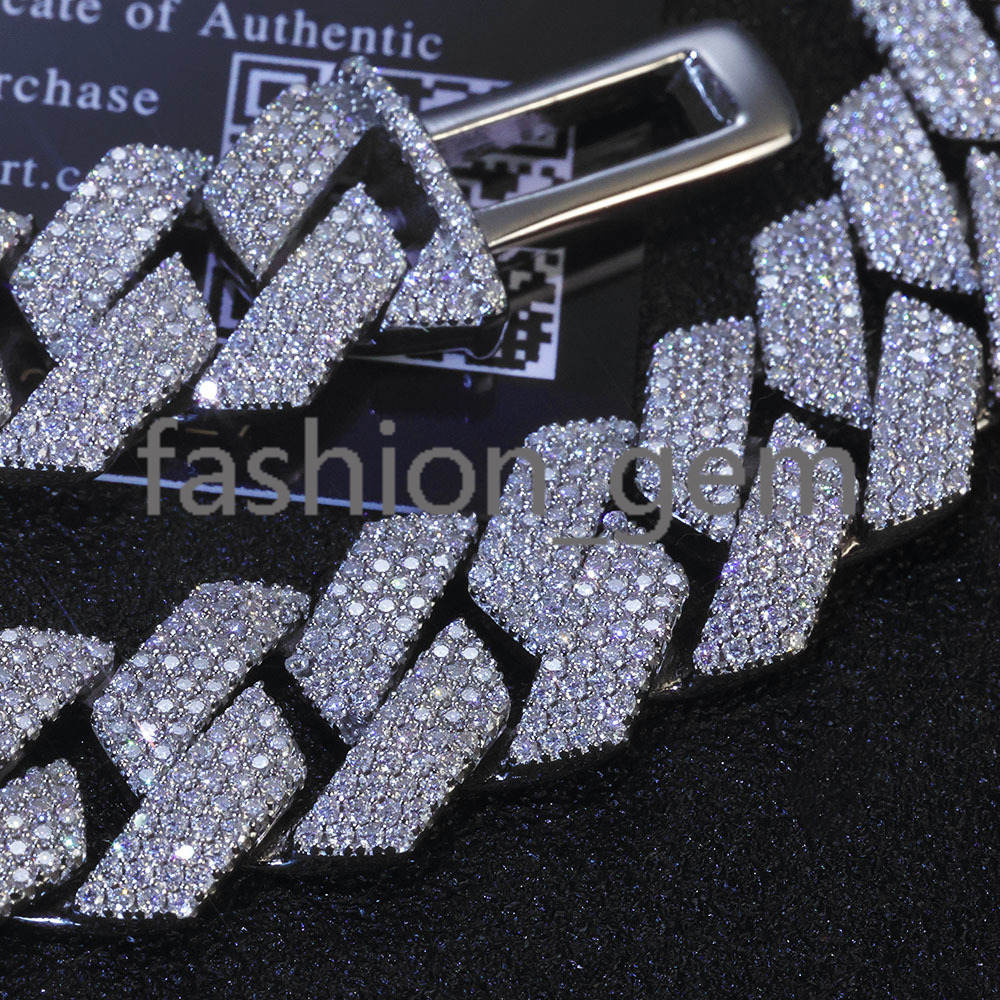 15mm Iced Out Cuban Link Necklace Men Hip Hop Jewelry Shiny VVS Moissanite 925 Silver Chain Gift for Party