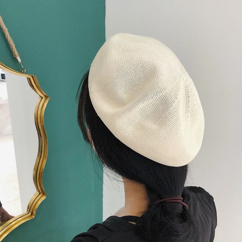 Beret Women Spring Summer Hats For Women Retro Knitted Painter Cap Casual Fashion Solid Breathable Cap Female 250604