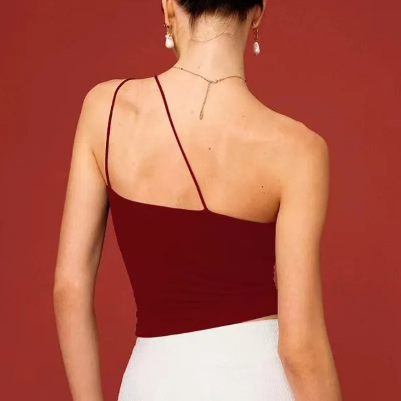 Yoga Tops Women Fitness Vest Single Shoulder Strap Peculiar Stone Decoration Gathered Shock-absorbing Slimming Dance Sports Bra