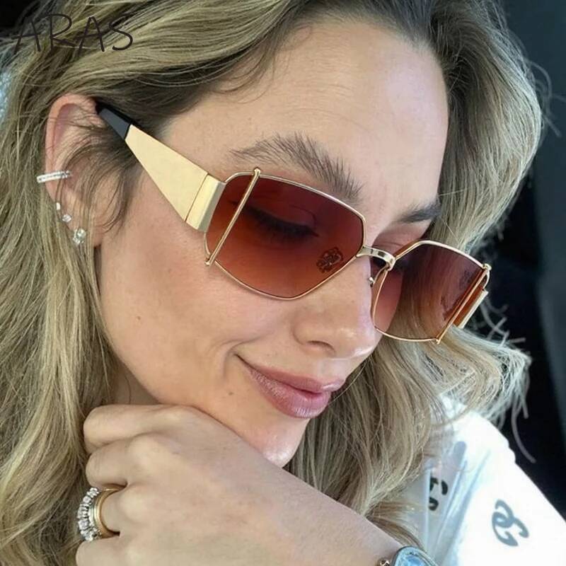 Fashion Rectangle Punk Sunglasses Women 2025 Brand Irregular Metal Frame Sunglass Sexy Vintage Traveling Eyewear Shades