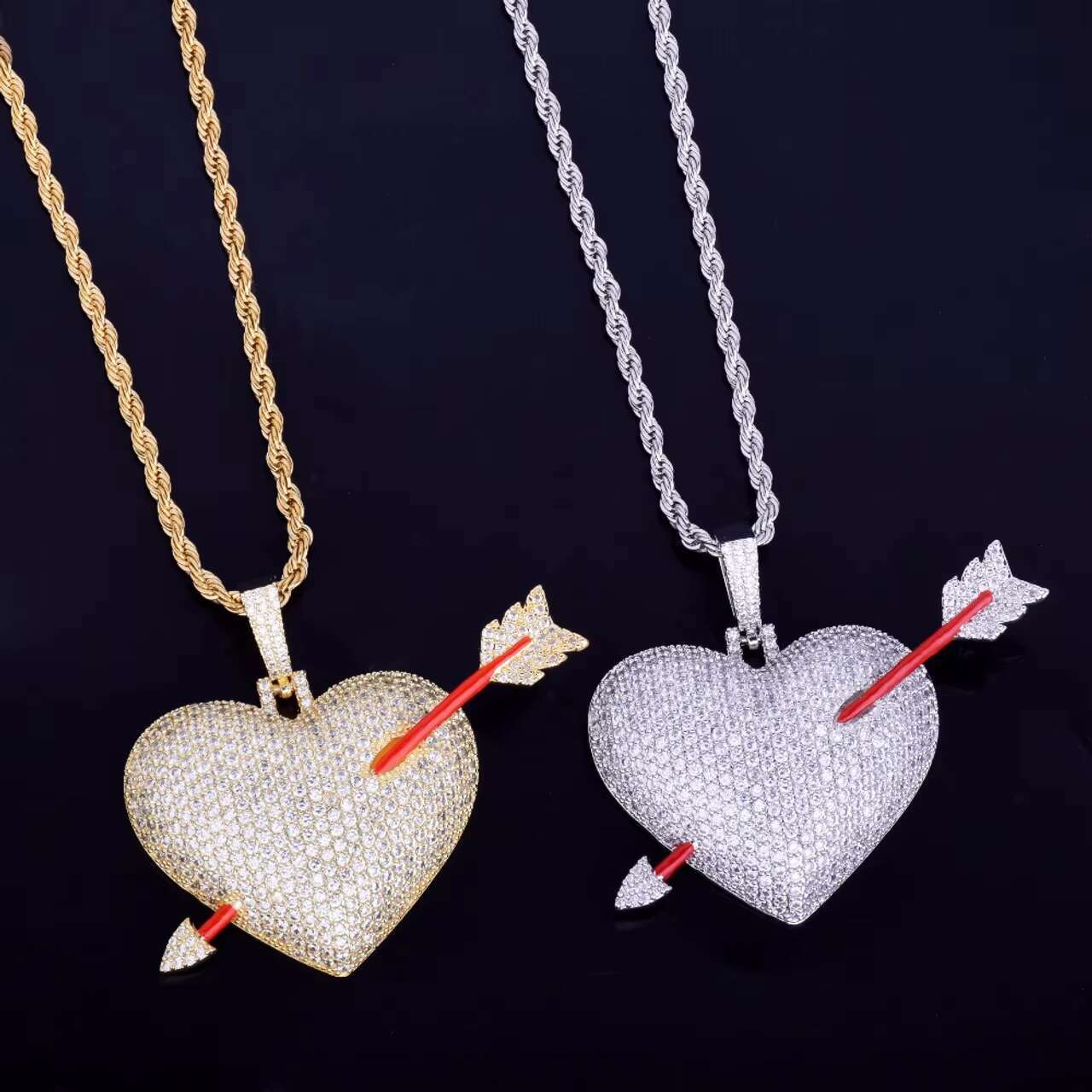 New Arrival Mens Womens 925 Silver 18K Gold Heart Pendant Necklace Red Arrow VVS Moissanite Diamond Stylish Accessory