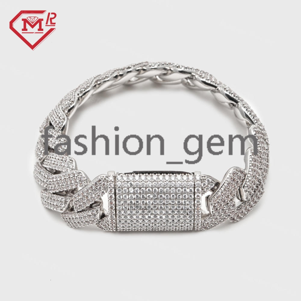 3rows 20mm Moissanite Prong Cuban Bracelet for Hip Hop Rapper Gra Certificated Vvs Moissanite Diamond Bracelet Men