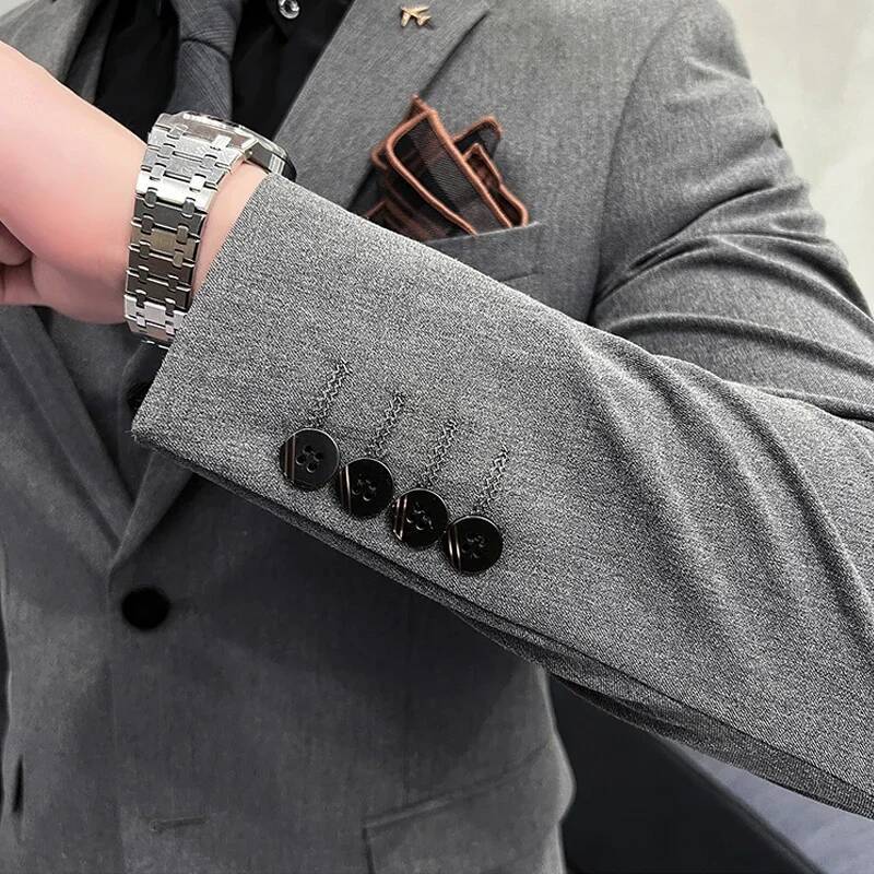 ( Blazer Vest + Pants ) Boutique Fashion Solid Color Men's Slim Casual Business Suit Three-Piece Set Groom Wedding Dress Party