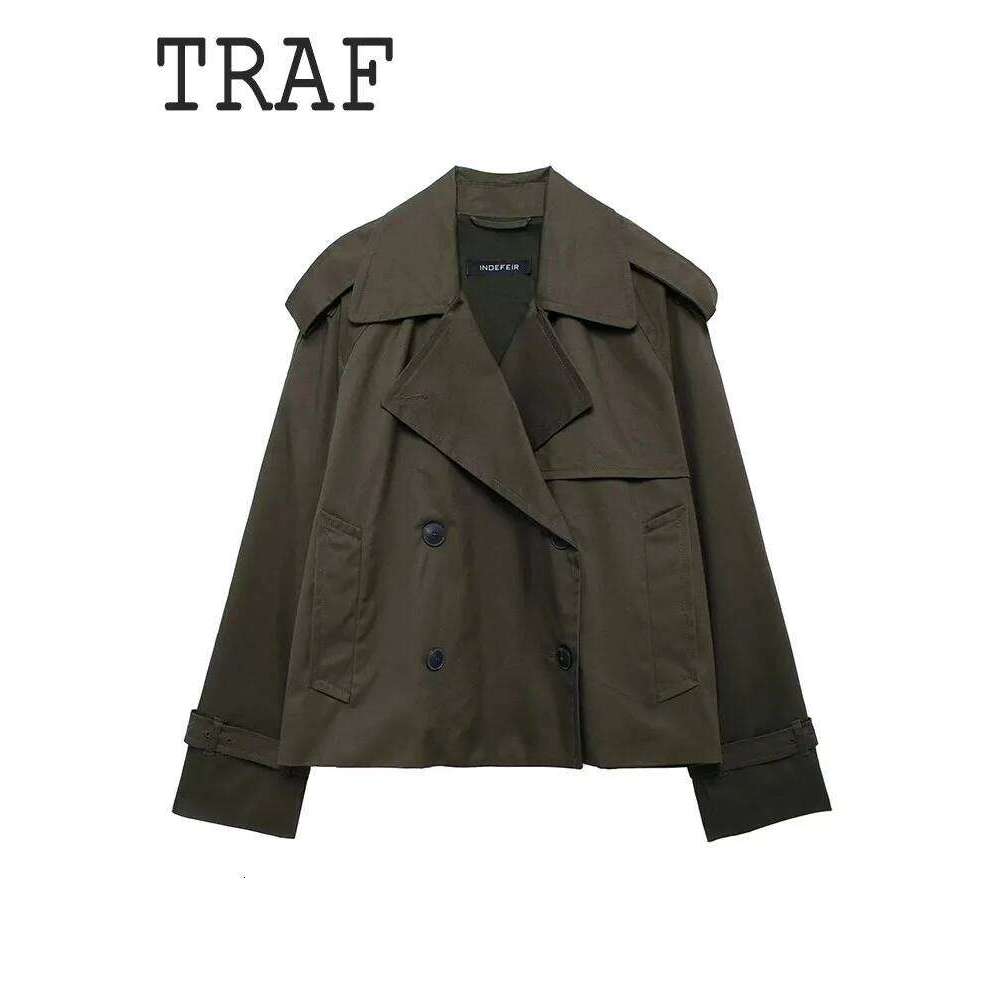 TRAF Casual Style Short Top For Woman Double Breasted Design Long Sleeved Women Jacket Two Colors New Daily Outerwears