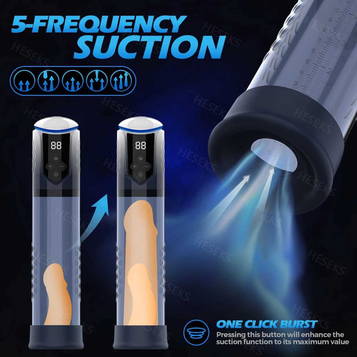 HESEKS Automatic Electric Penis Pump Sex Toy for Men Masturbator Adult Male Penis Enlargement Vacuum Pump Penile Enhancer 18+ W250618