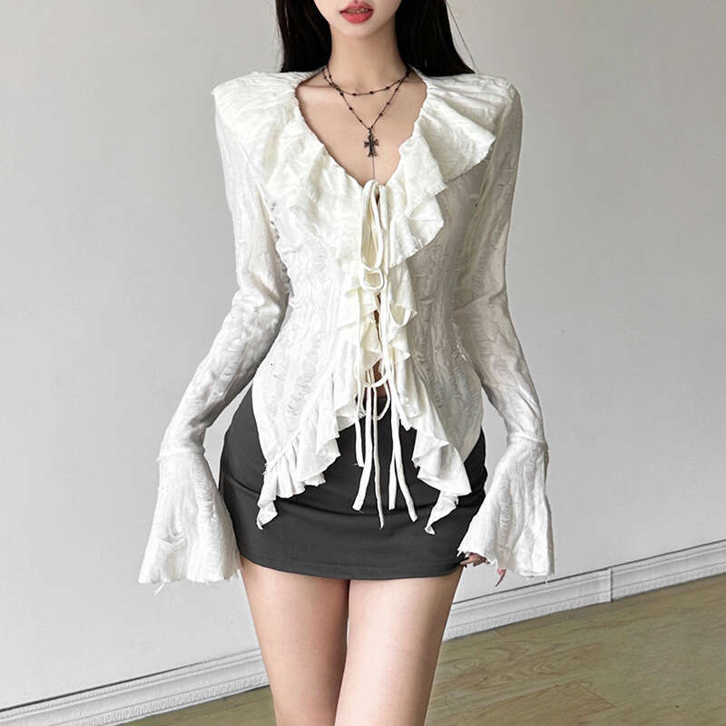 Autumn New Women's Solid Color Sexy Long Sleeve V-Neck Knitted Fringe Jacket B5
