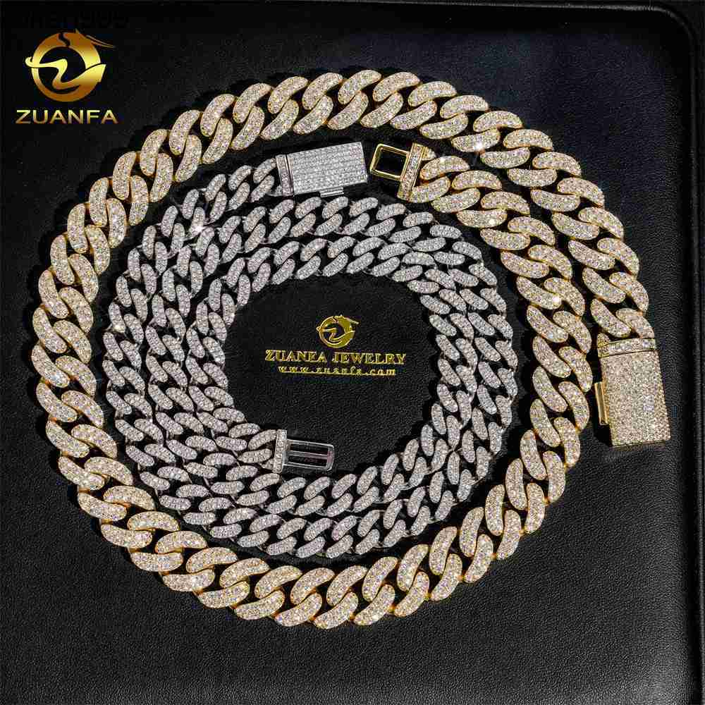 Hip Hop Jewelry Custom VVS Lab Diamond Mossinate Chain Men 14k Gold Vermeil Prong Cuban Link Chain Moissanite Cuban Link Chain