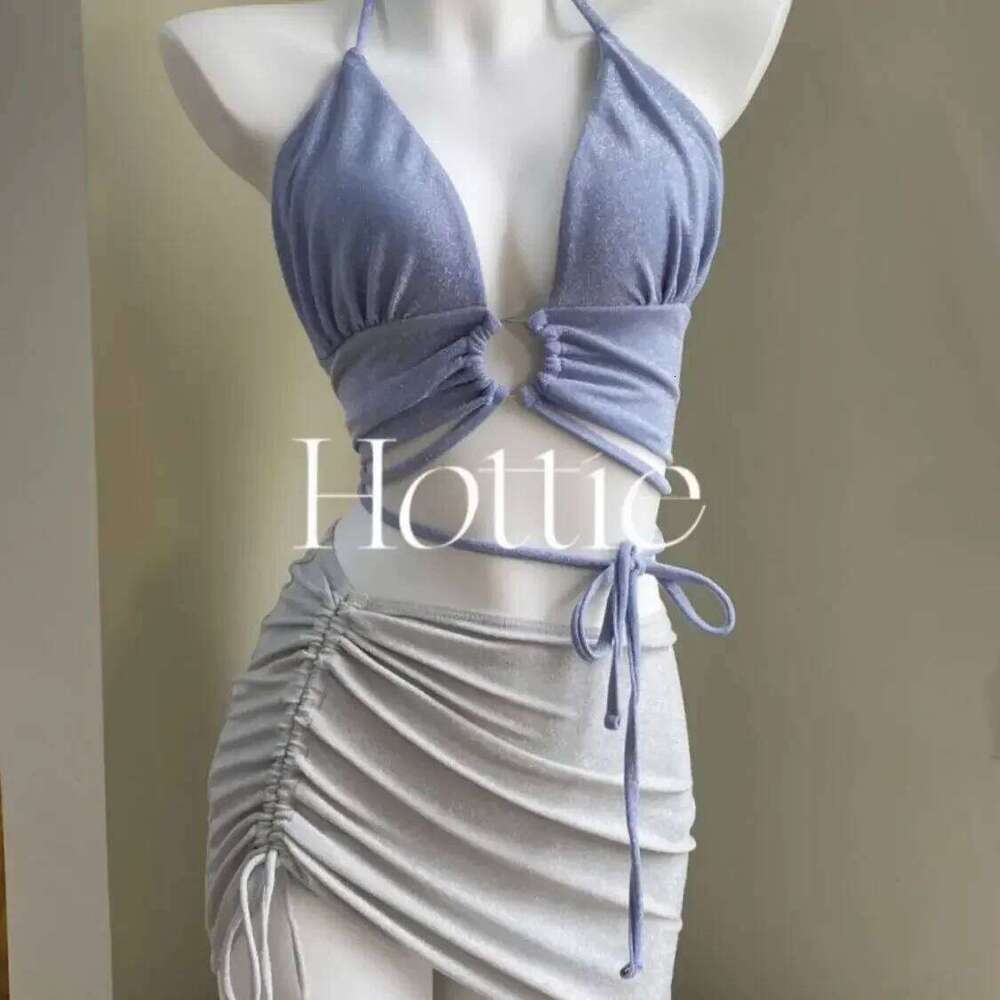 Pure Desire High-Grade Two-Piece Thin and Glittering Lace-up Hip Bikini Three-Piece Skirt Push up Sexy Swimsuit