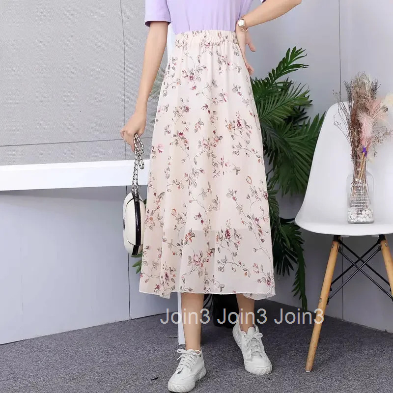 Woman Skirt High Waist Chiffon Midi Skirts for Women Floral Korean Style 2025 Trend New in Harajuku Luxury Elegant Stylish V