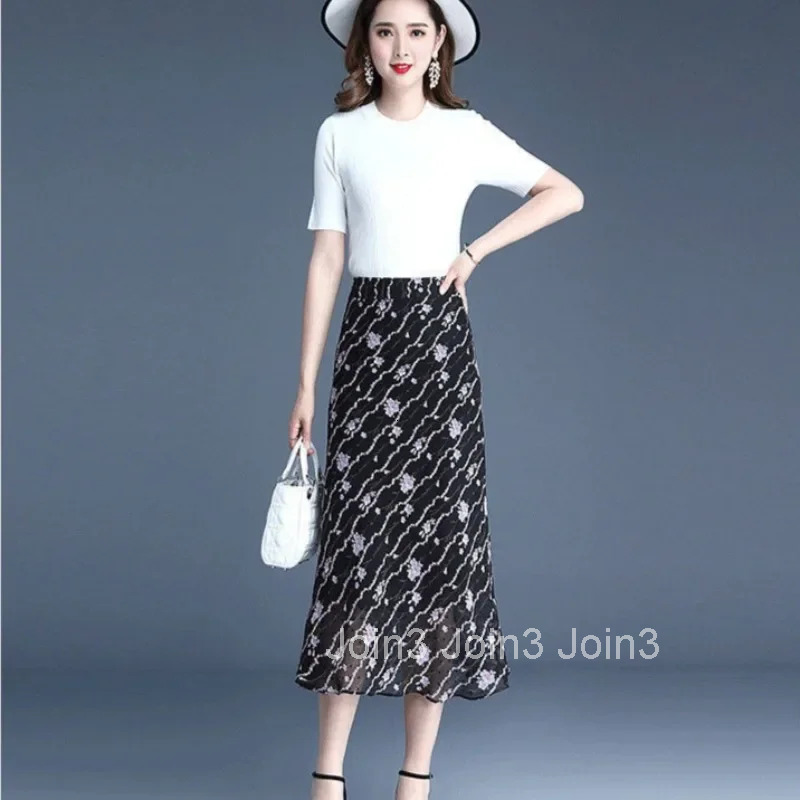 Zipper Tight Skirts for Women High Waist Wrap Floral Midi Black Woman Skirt Chiffon Casual Clothing Trend 2025 New in Sales V