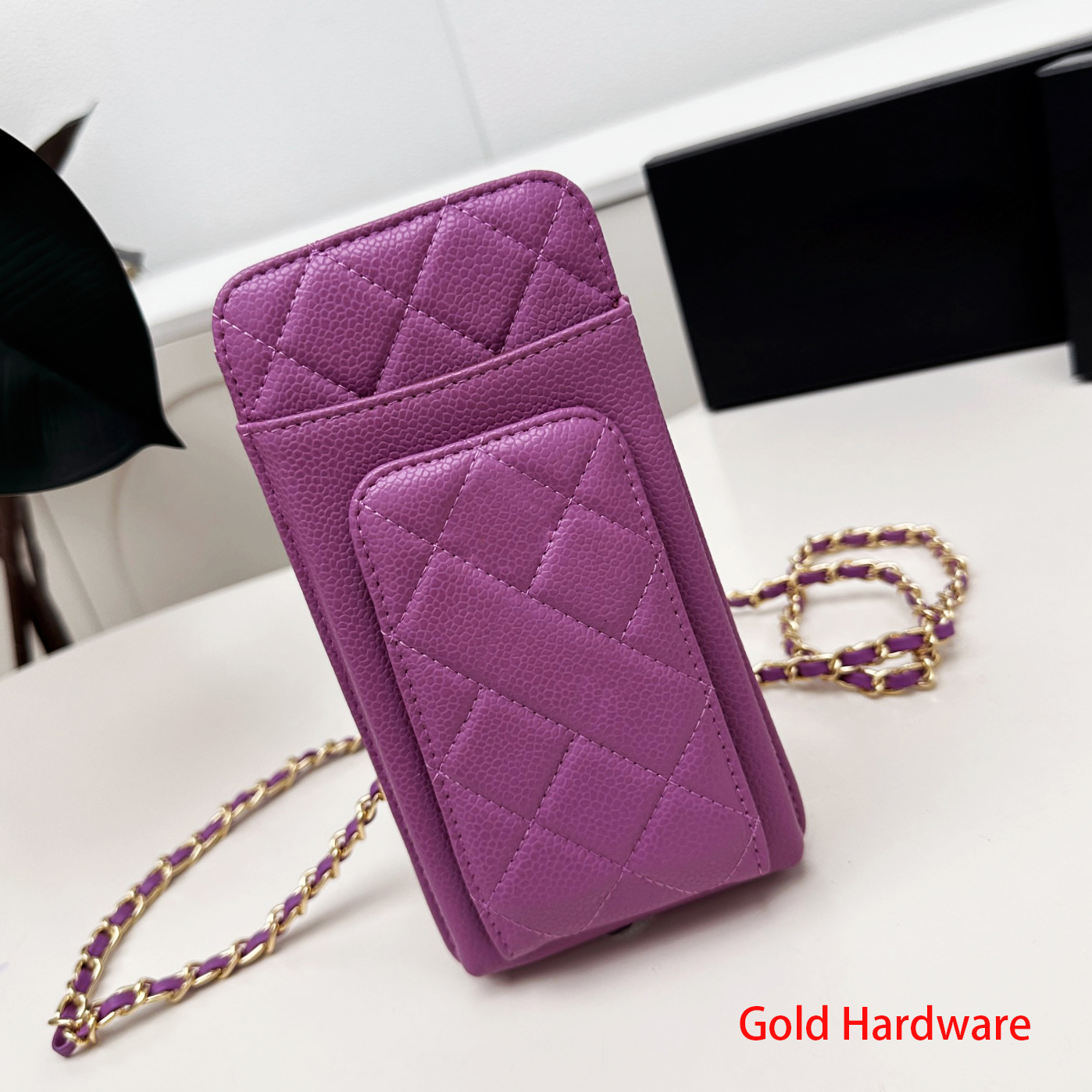 Caviar Pattern Designer phone bag Ladies Chain Crossbody Bag Shoulder Bag Fashion Flap Cellphone Pouch Luxury Leather Wallet Mini Cell Phone Bag with box