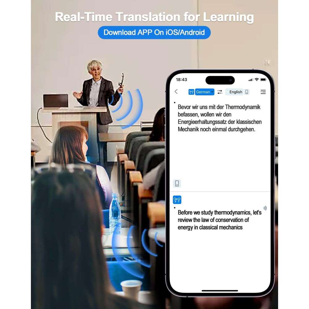 AI Earbuds,144 Languages Device and Accents 8 Offline Translation, Two-Way Translator Earphones for Language Learning/Travel/Business