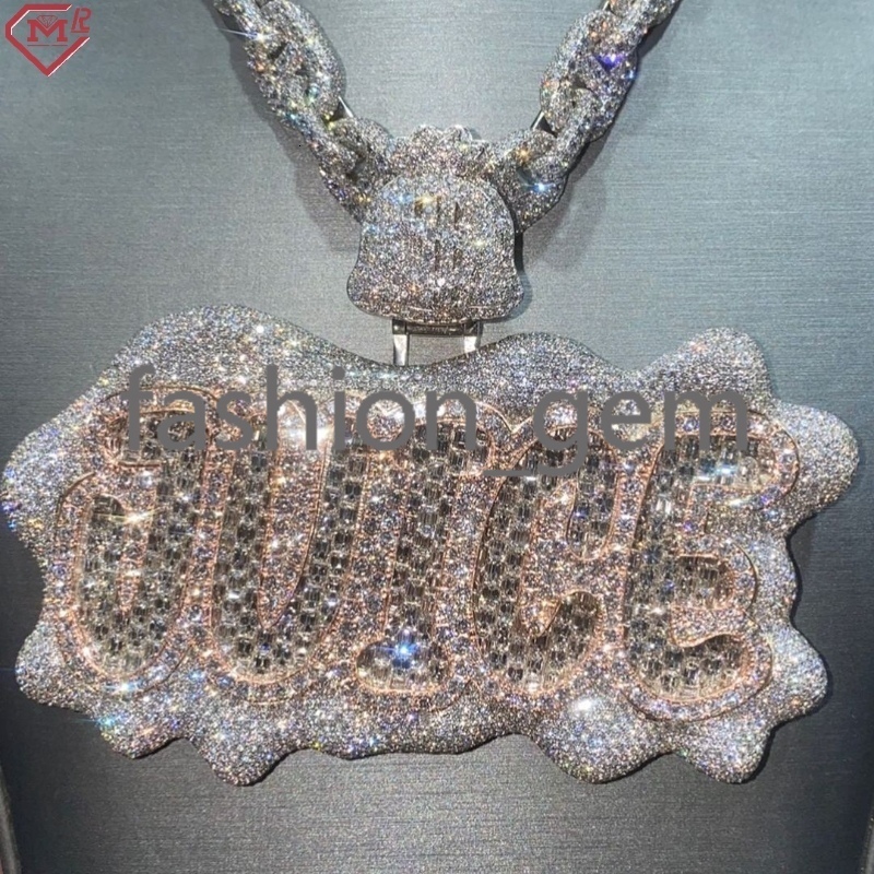 Iced Out Moissanite Letter Pendant Name Two Tone Hiphop Cuban Chain Personalized Custom Moissanite Pendant