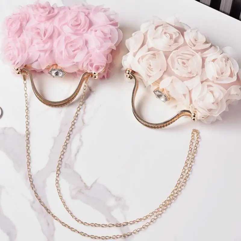 A3PE Ladies 3D Rose Flower Evening Bag with Chain for Bridal and Evening Gowns Rhinestones Top Handle Clutch Purse Handbag Z250618