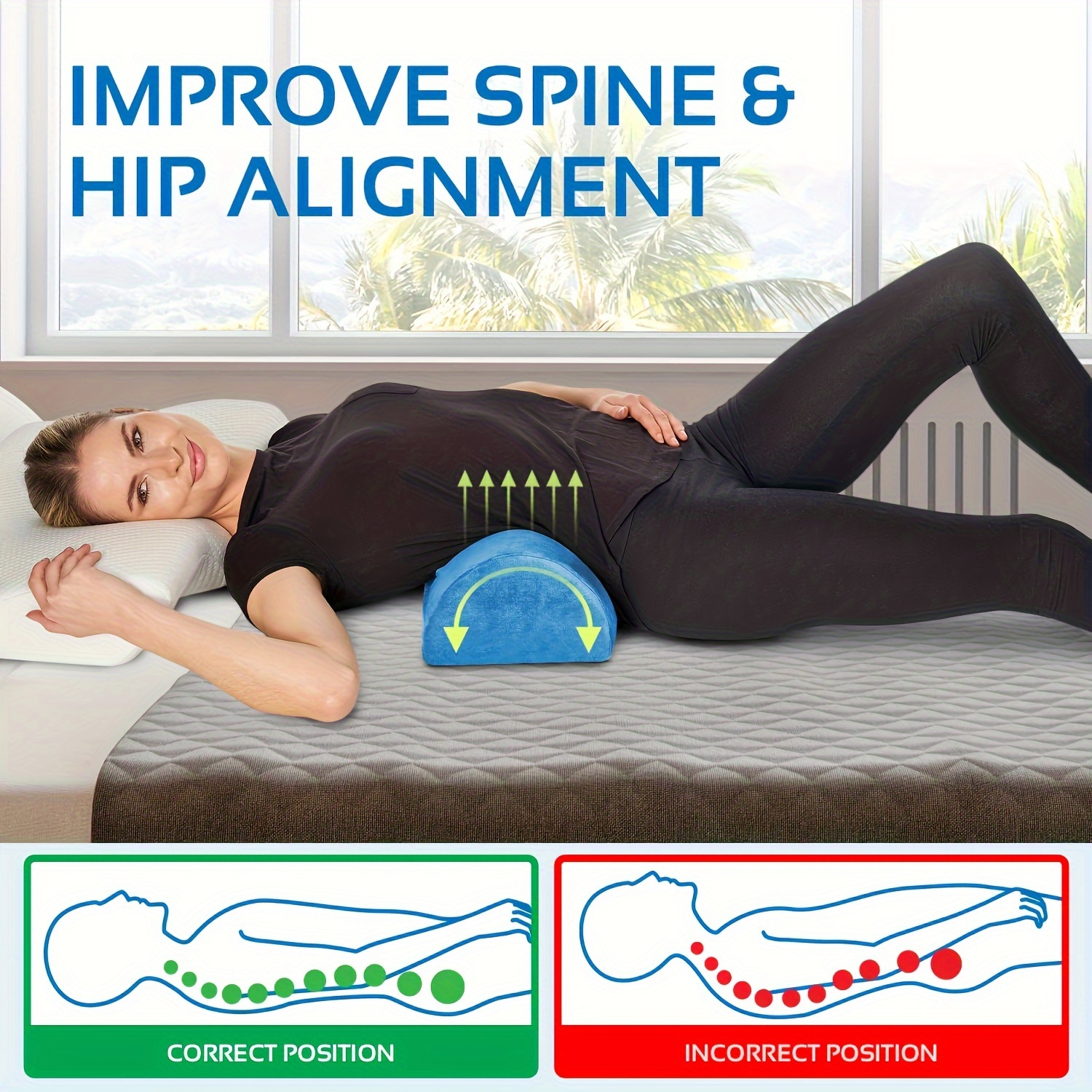 Spinal pillow memory cotton pregnant women's waist pillow bed semi-circular knee rest leg pillow cylindrical cervical vertebra slow rebound pillo