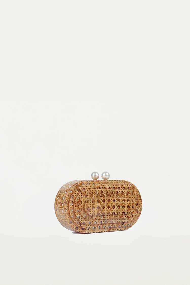 Women Rattan Clutch Acrylic Egg Cane Bag Evening Bag For Wedding Party Purse Summer Wicker Handbag Designer 2024 New Z250618