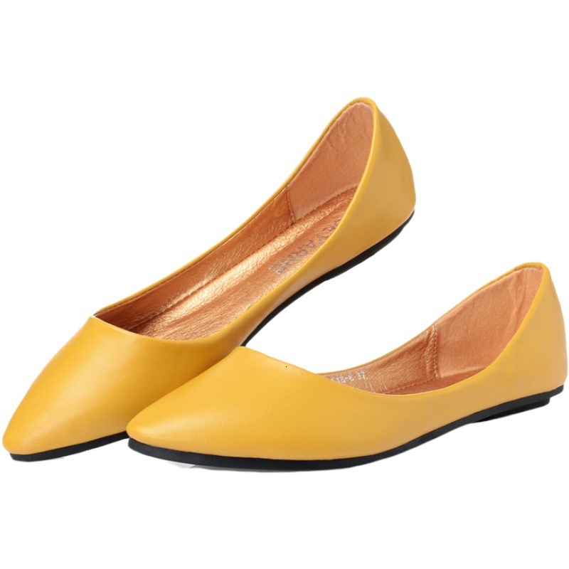 BEYARNE Women's Leather Soft Sole Candy Color Plain Shallow Mouth Single Heel Flat Plus Size Shoes ddmythur