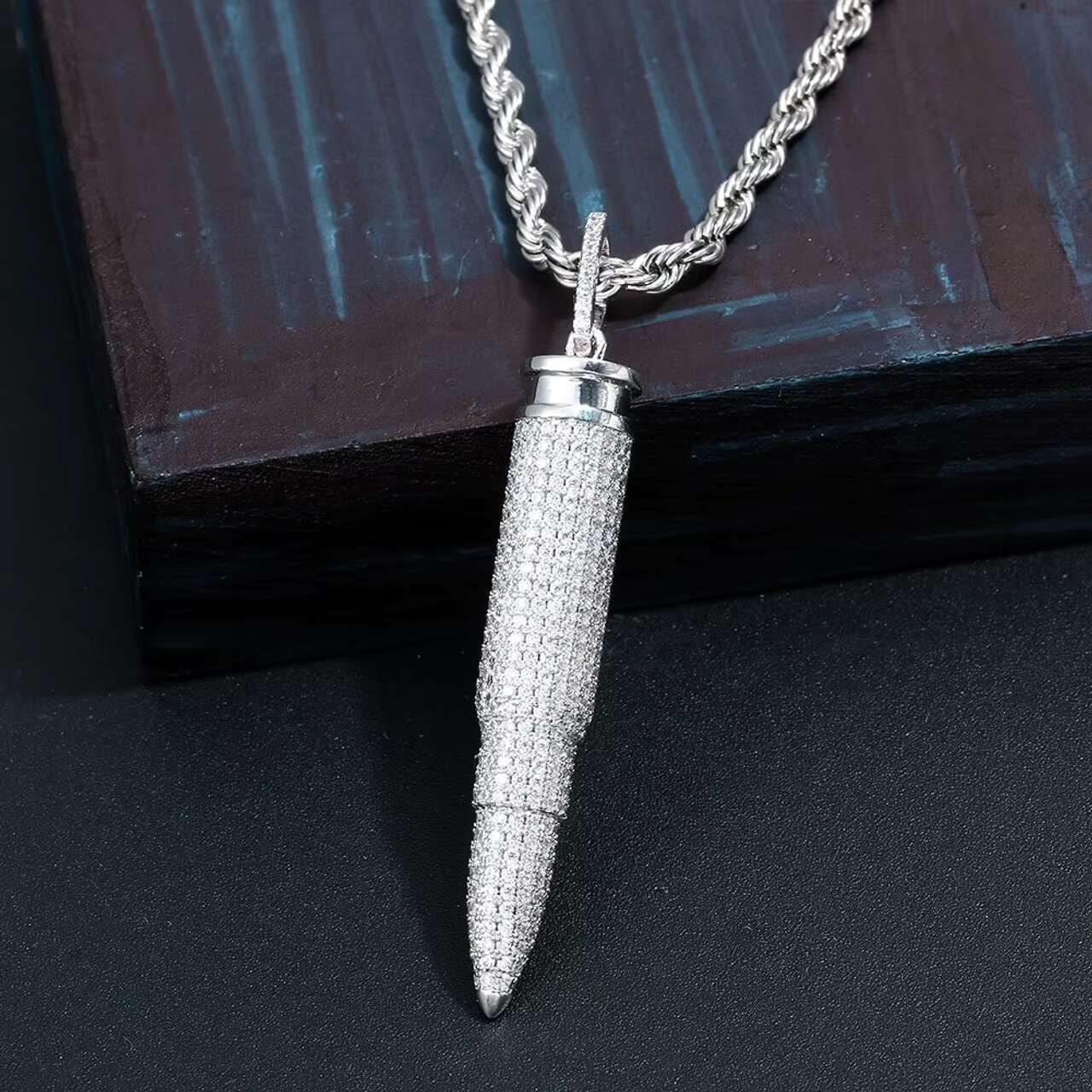 New Arrival 14K Gold Plated VVS Moissanite Diamond Pendant Necklace Bullet Design in Hip Hop Style Iced Gemstone Necklace