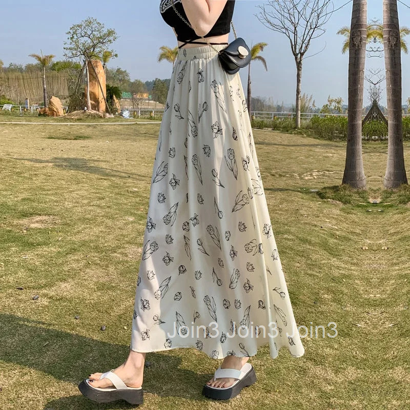 Midi Cute Long Skirts for Woman Chiffon Maxi Floral Womens Skirt Cheap A Line Chic and Elegant Kawaii Trend Casual Y2k Clothes