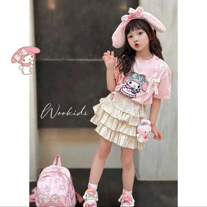 Sanrio Sanrio Cinnamoroll My melody summer girls skirt 2024 new style fashionable and cute kawaii middle and large childrens skirtXJ250618