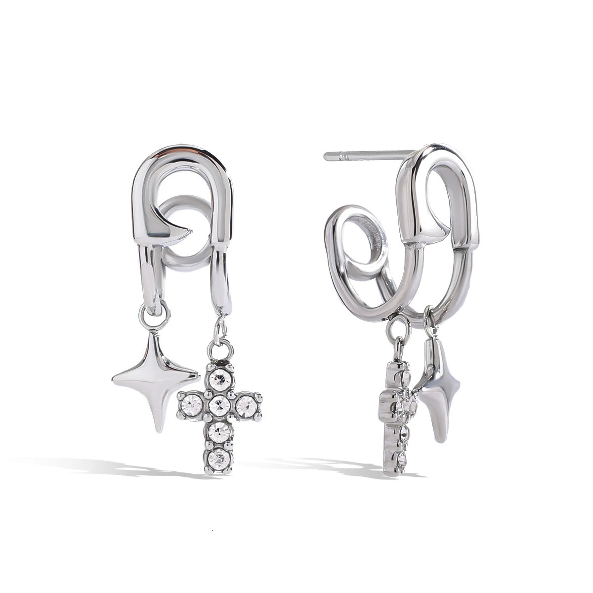 Youthway White Zirconia Cross Quadrangle Pendant Dangle Earring Creative Desgin Stainless Steel Ears Jewelry For Women 250617