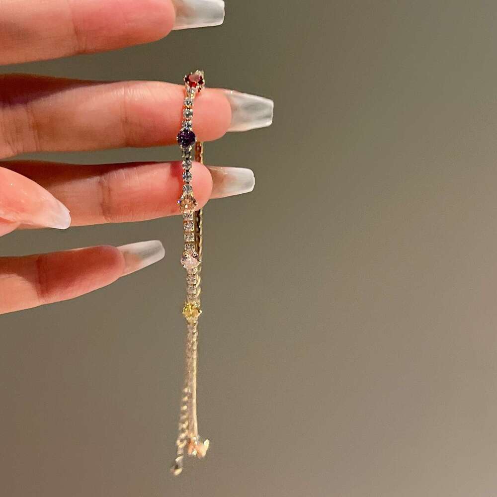 Ultra-fine Delicate Exquisite Colorful Zircon Bracelet 2023 Internet Celebrity Style Dongdaemun Personality Lobster Clasp Jewelry J730