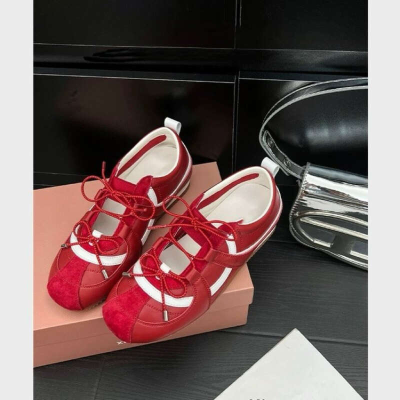 Women'S 2025 New Arrival Ballet-Inspired Low-Top Sneakers - Comfortable Lace-Up with Toe, PU Cover Upper & Rubber Sole, Summer Versatile Shoes fo