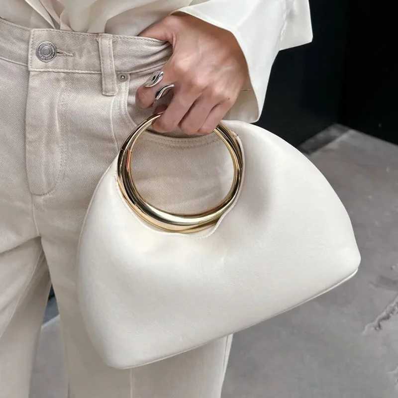 Metallic Round Handle Handbag Luxury Designer Bags for Women Soft PU Leather Shoulder Bag 2025 Half Moon Cloud Clutch B250618