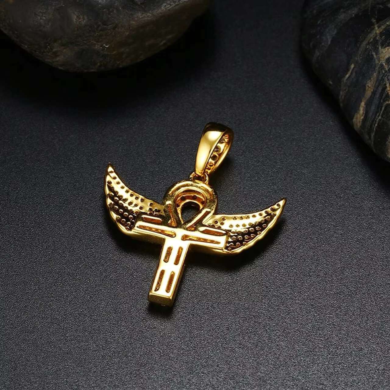 Mossanite 18K Gold Plated 925 Sterling Silver Angel Wings Cross Pendant Necklace Charms Jewelry Gifts for Women Men